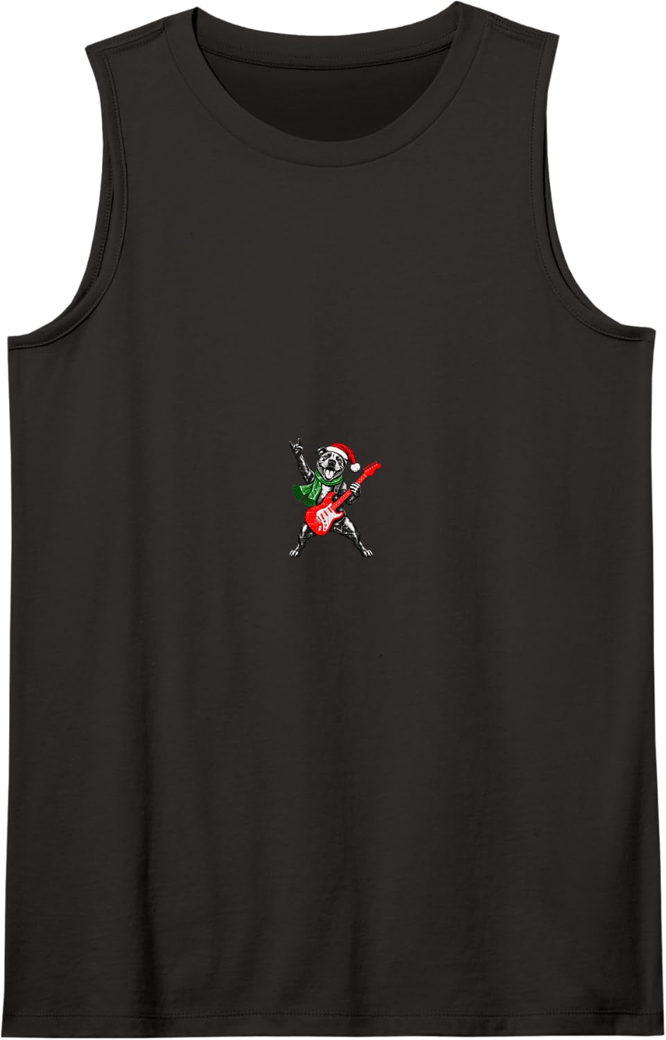 Vintage Pitbull Rock Playing Guitar Funny Christmas Sleeveless Tank Top - Black