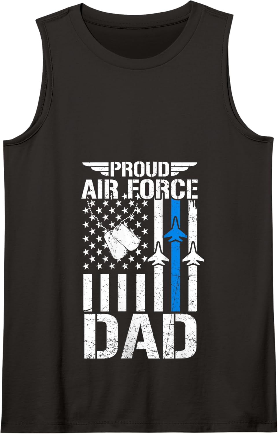 Proud US Air Force Dad USAF Veteran Flag American Tank Top - Black