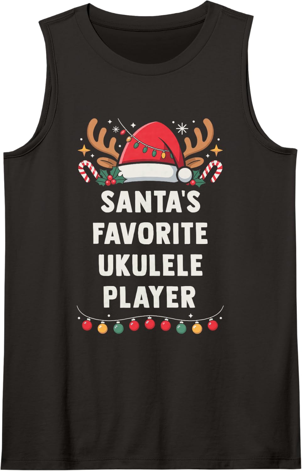 Santa's Favorite Ukulele Player Christmas Concert Band Squad Sleeveless Tank Top - Black