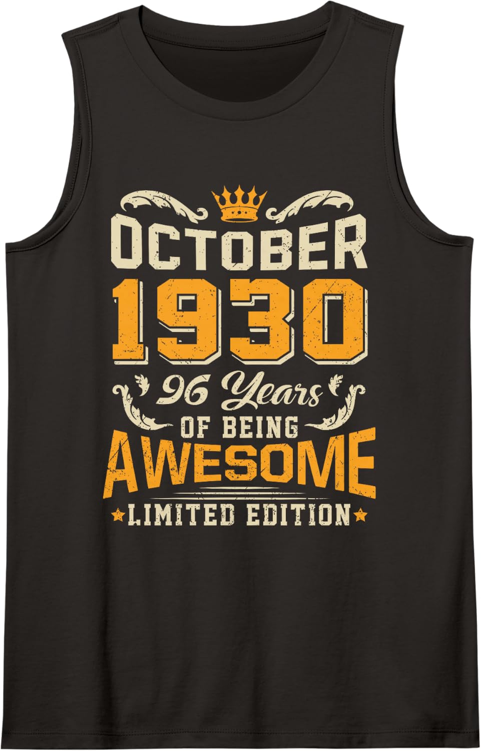 October 1930 Vintage 96 Years Awesome 96th Birthday Sleeveless Tank Top - Black