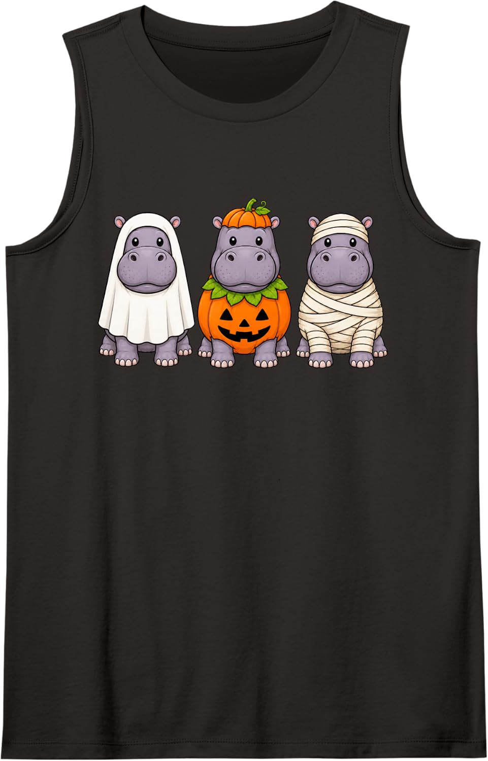 Spooky Hippo Pumpkin Ghost Halloween Safari Animal Tank Top - Black