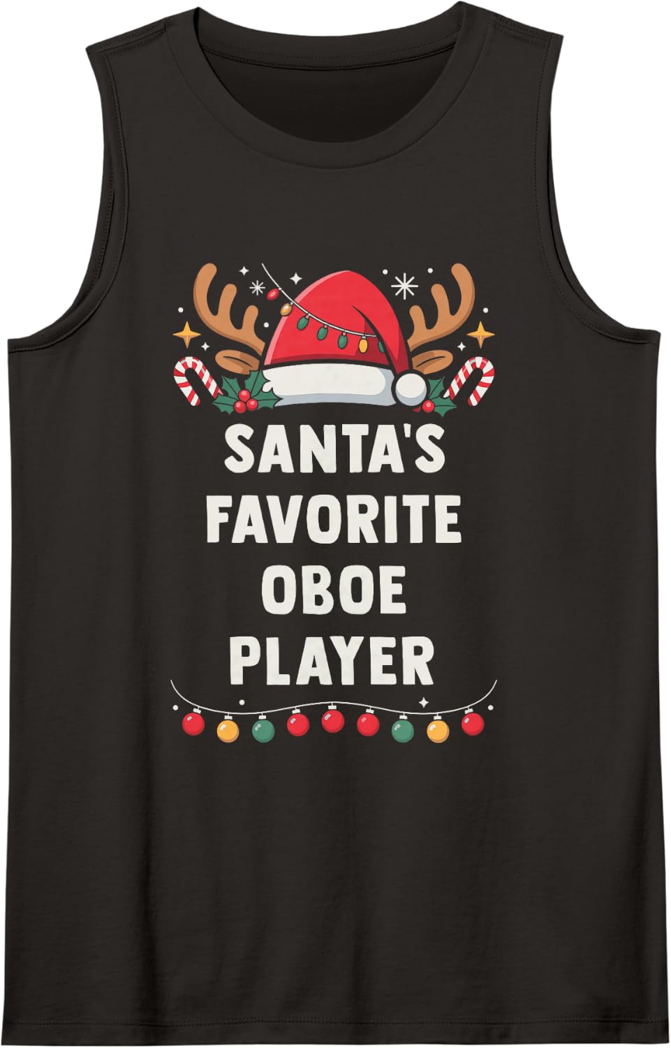 Santa's Favorite Oboe Player Christmas Concert Band Squad Sleeveless Tank Top - Black