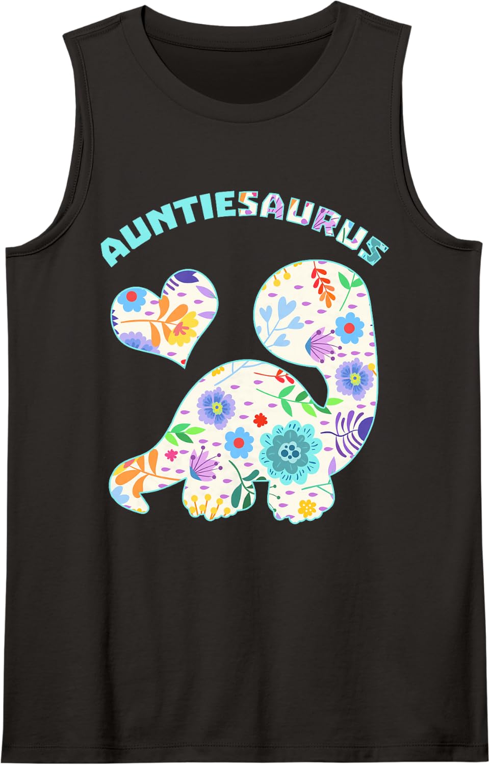 Auntiesaurus Dinosaur Family Relationship Dino Floral Sleeveless Tank Top - Black