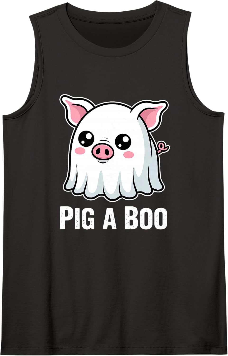 Pig A Boo Cute Pig Ghost Funny Halloween Pun Sleeveless Tank Top - Black