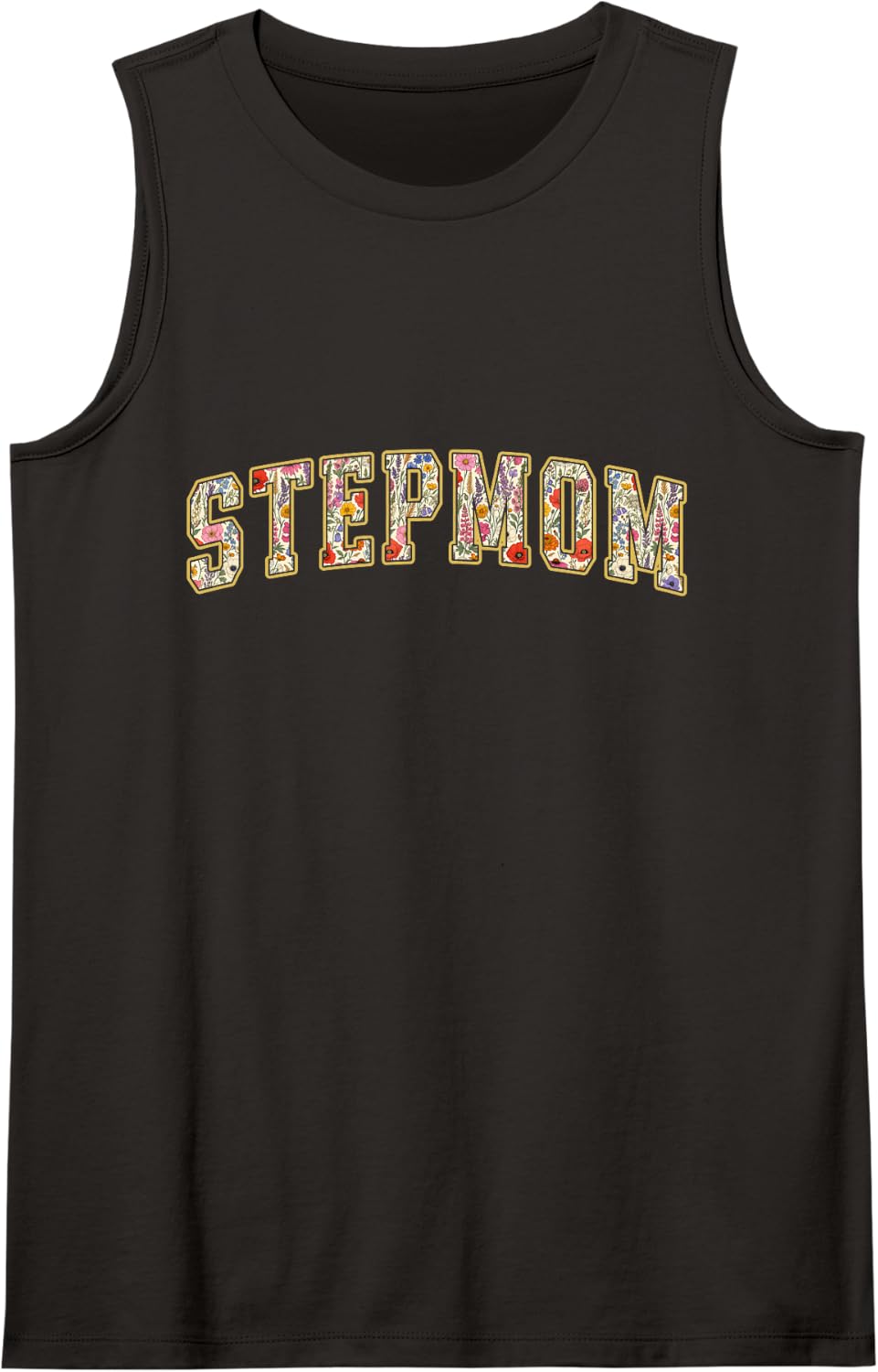 Stepmom Wildflower Varsity Letters Bonus Mom Step Mom Sleeveless Tank Top - Black