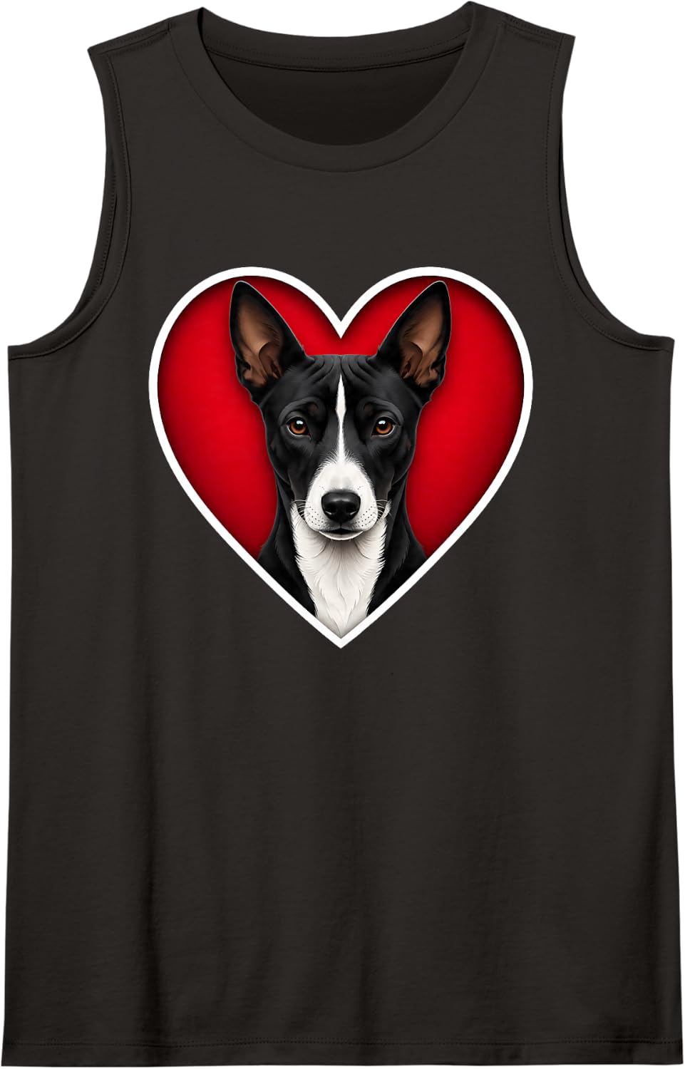 Black and White Basenji Heart Tank Top - Black