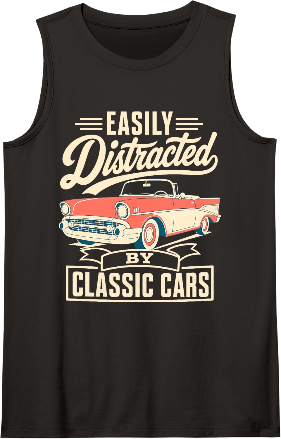 Easily Distracted by Classic Cars Car Guy Sleeveless Tank Top - Black