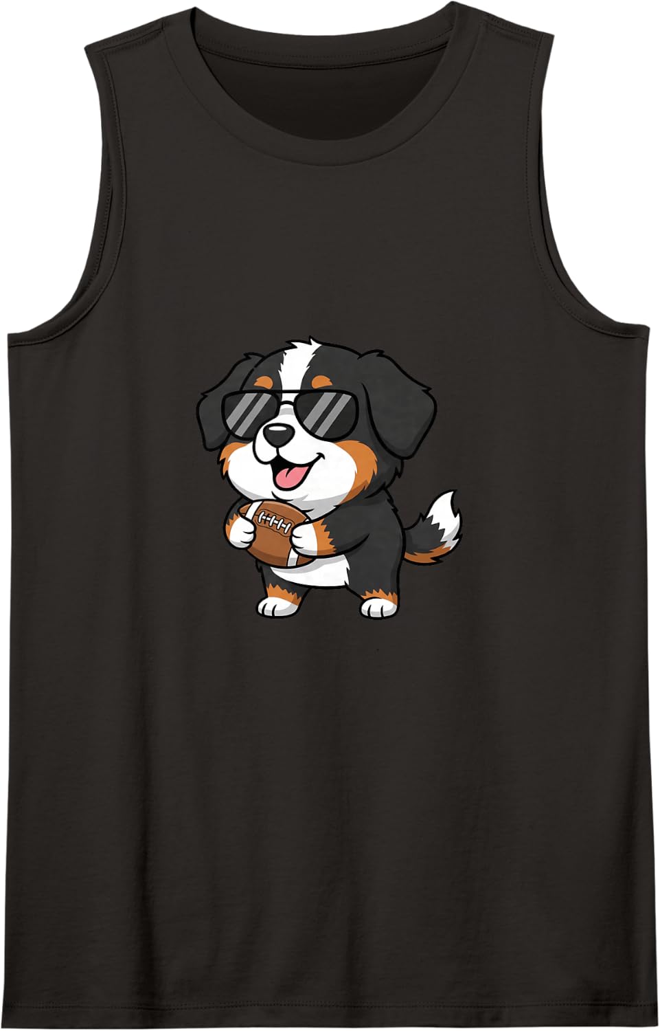 Funny Bernese Mountain Dog Football Player Cute Cartoon Game Sleeveless Tank Top - Black