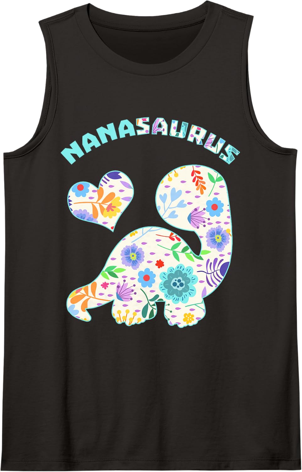 Nanasaurus Dinosaur Family Relationship Dino Floral Sleeveless Tank Top - Black