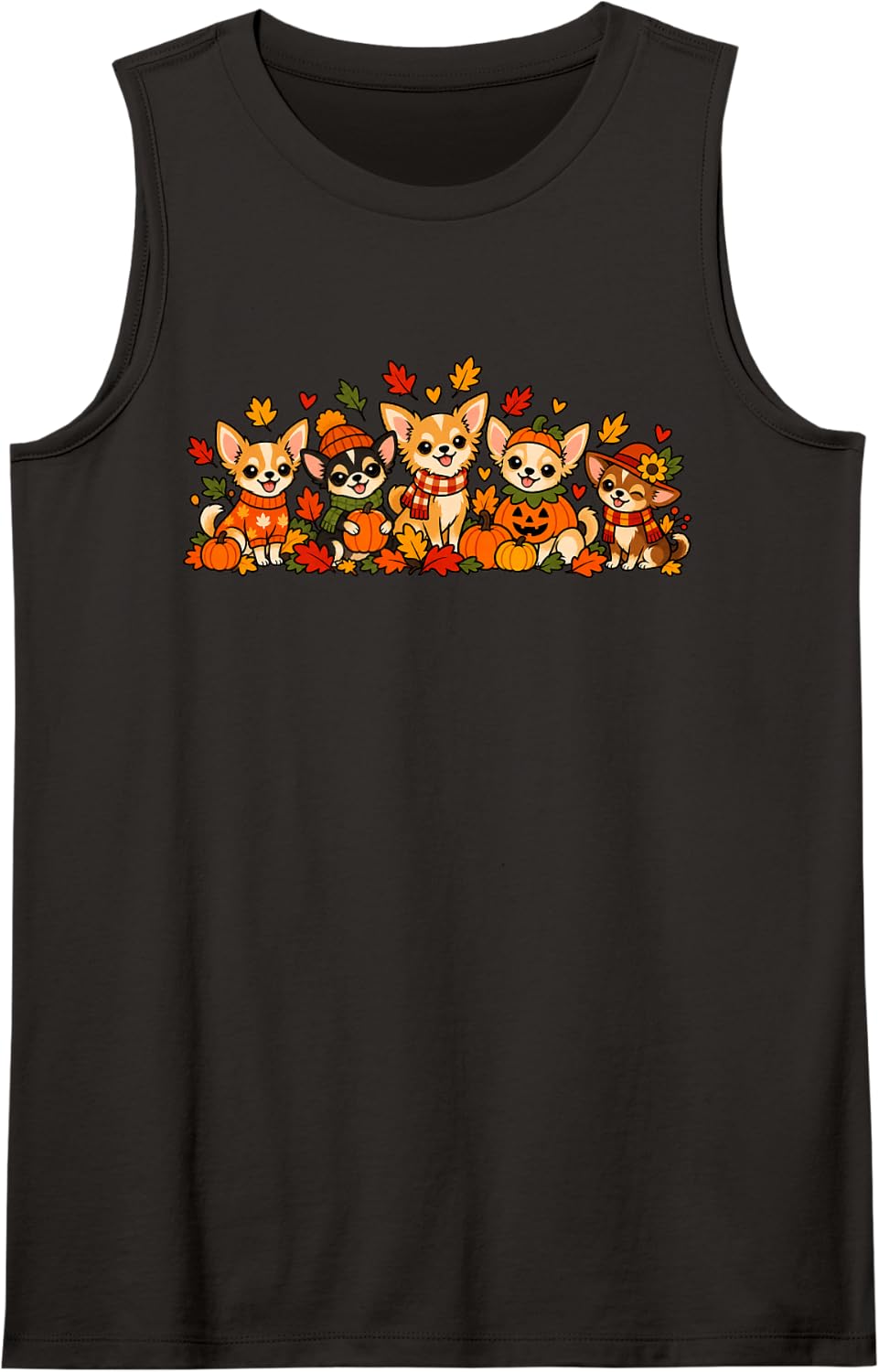 Cute Autumn Chihuahua Dog Lovers Fall Thanksgiving Sleeveless Tank Top - Black