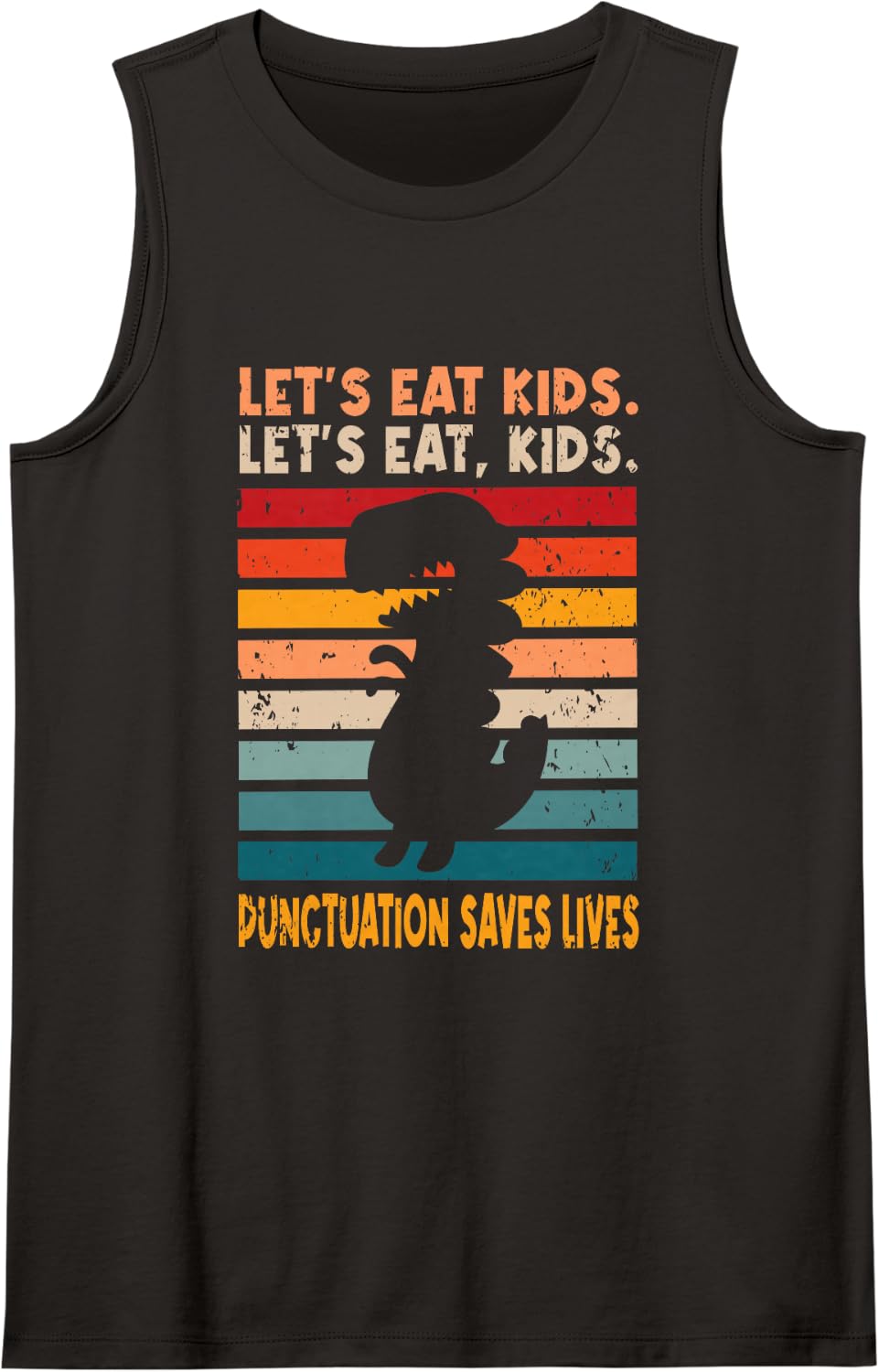 Let's Eat Kid Punctuation Save Lives Trex Grammar Sleeveless Tank Top - Black