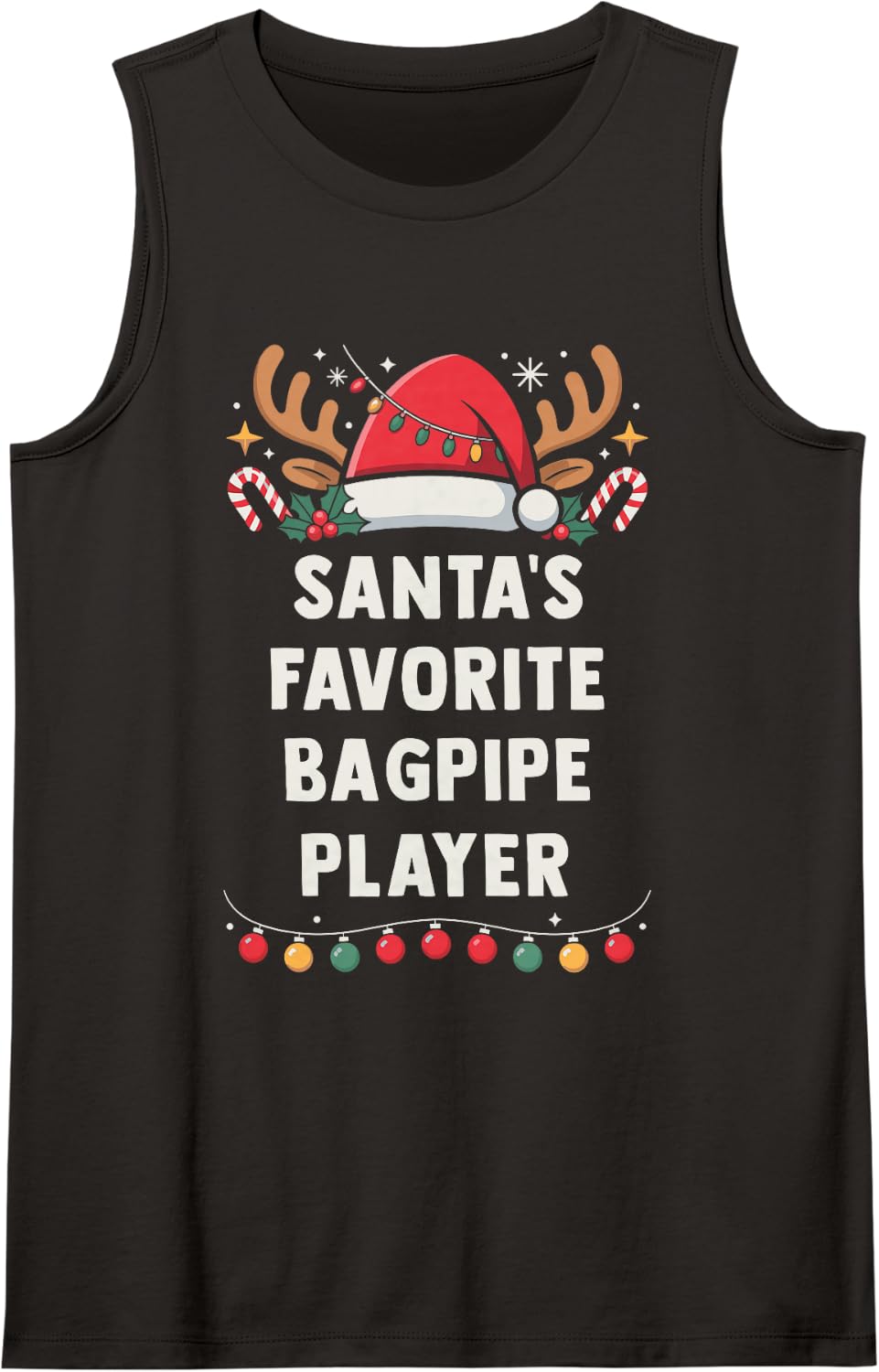 Santa's Favorite Bagpipe Player Christmas Concert Crew Sleeveless Tank Top - Black