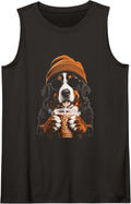 Bernese Mountain Dog Drinking Iced Coffee Funny Hipster Tank Top - Black