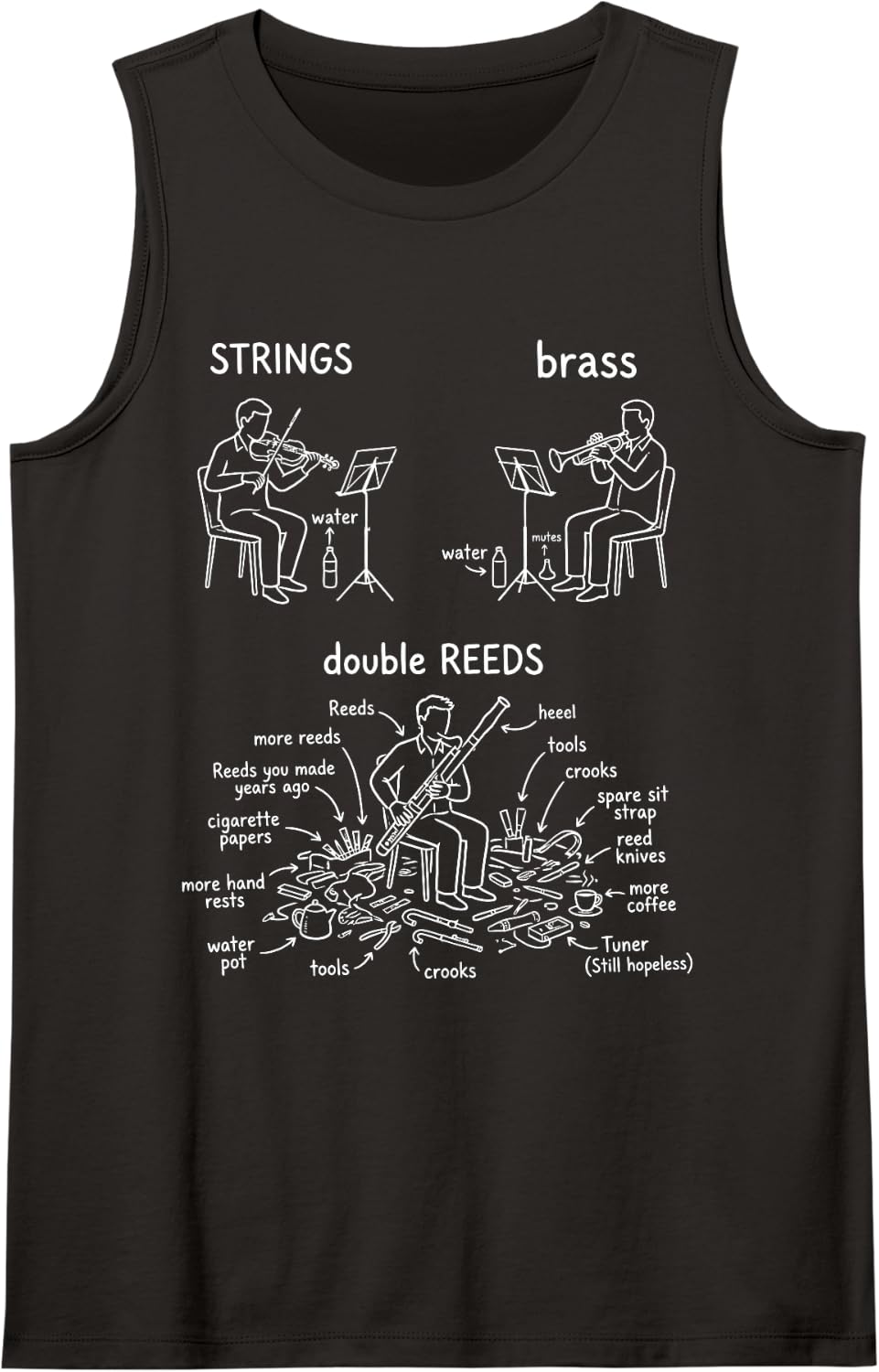 Strings Brass Double Reeds Bassoonist Orchestra Musician Sleeveless Tank Top - Black
