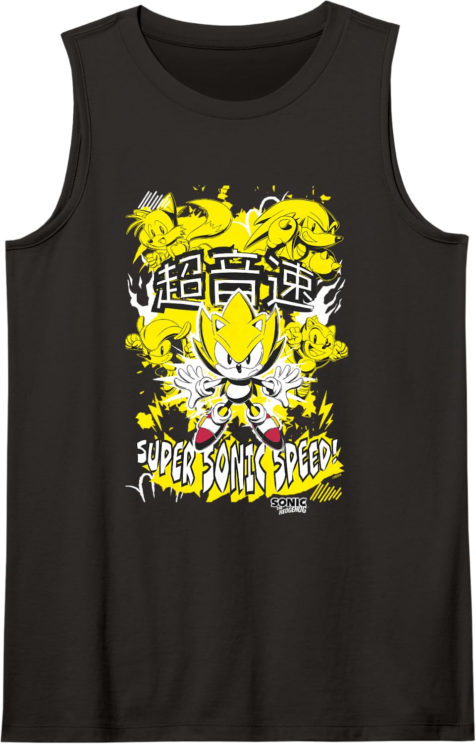 Sonic The Hedgehog Super Sonic Speed! Knuckles & Tails Kanji Sleeveless Tank Top - Black