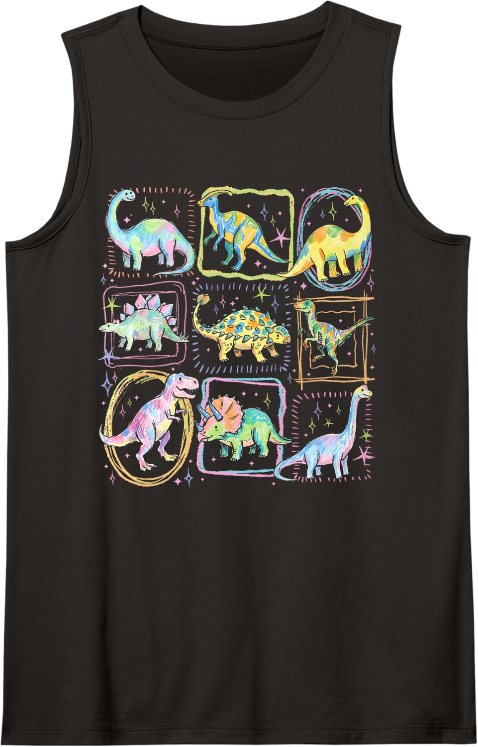 Whimsical Dinosaur Colorful Cute Dino Identification Sleeveless Tank Top - Black