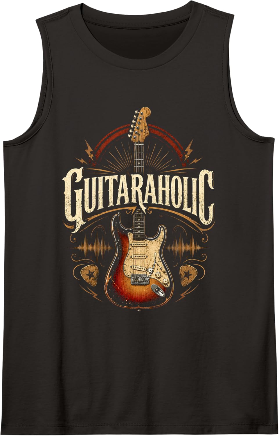 Guitaraholic Electric Guitar Vintage Musician Rock Art Tank Top - Black