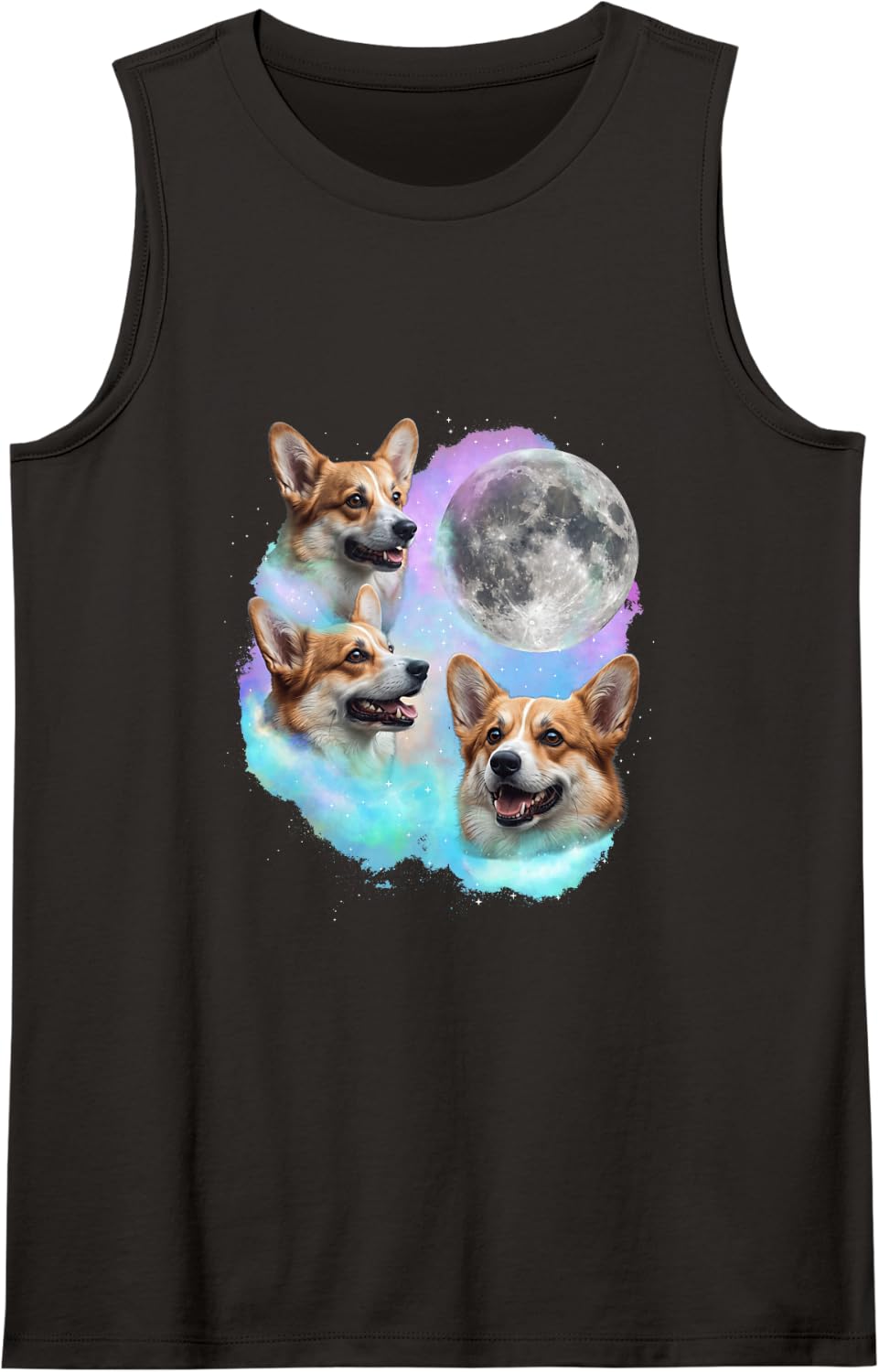 3 Corgis Howling At Moon - Welsh Corgi Dog Lover Corgi Dad Sleeveless Tank Top - Black