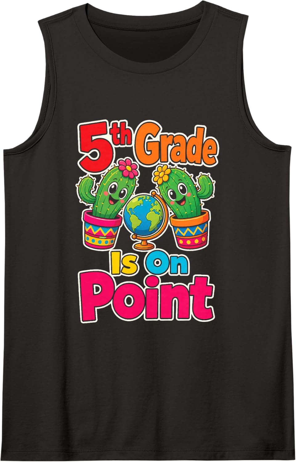 5th Grade is On Point Cactus Cartoon First Day Kids Sleeveless Tank Top - Black