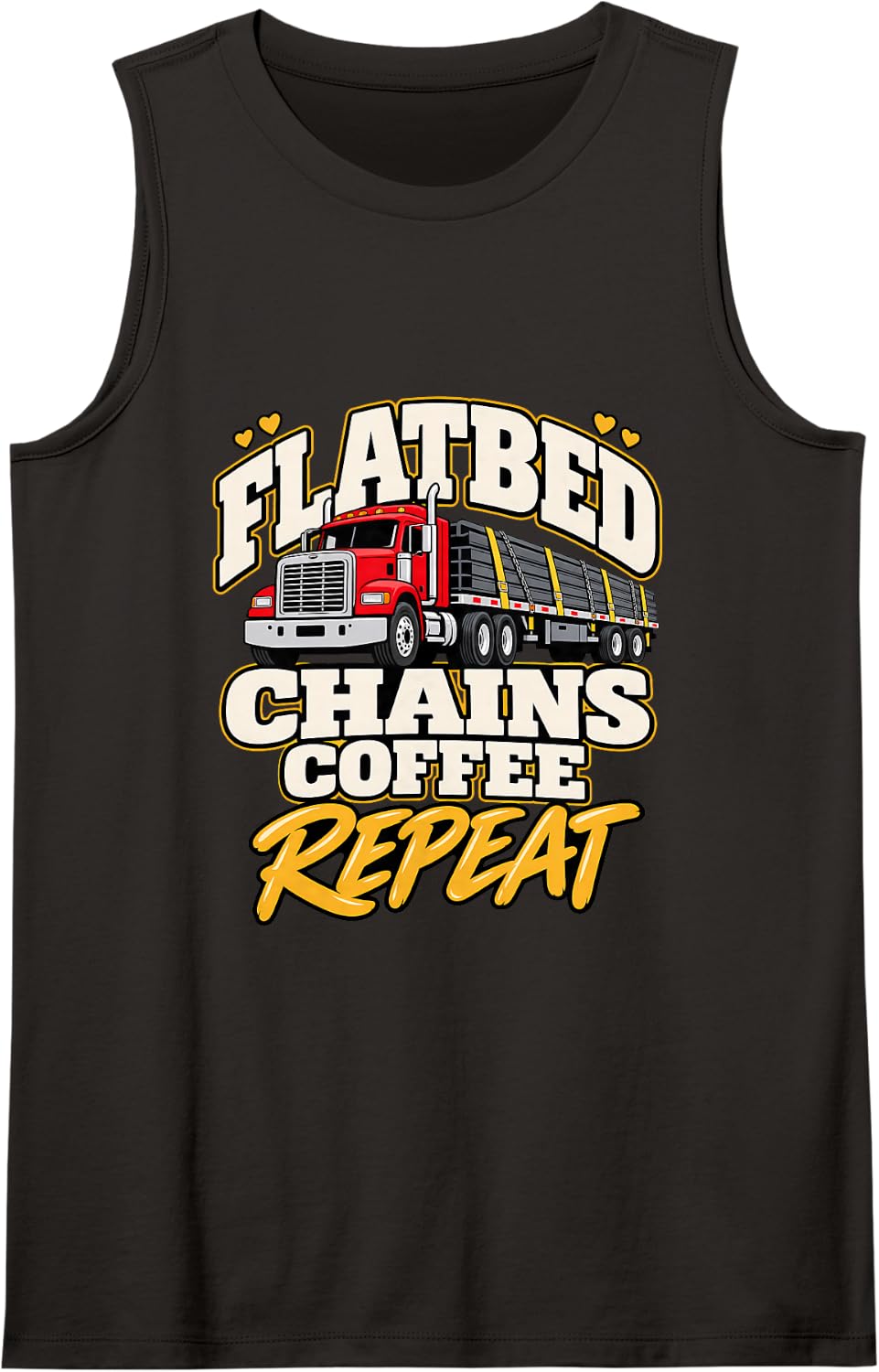 Flatbed Chains Coffee Repeat Flatbed Trucker Truck Driver Sleeveless Tank Top - Black