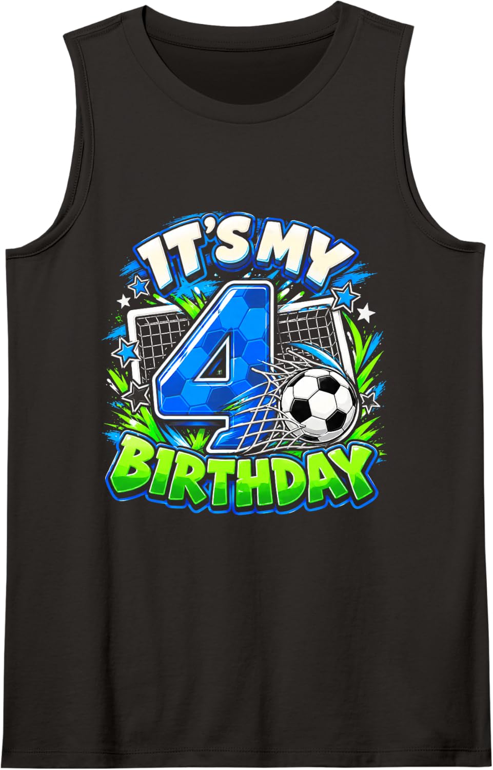 It's My 4th Soccer Birthday Party 4th Birthday Boy Soccer Sleeveless Tank Top - Black