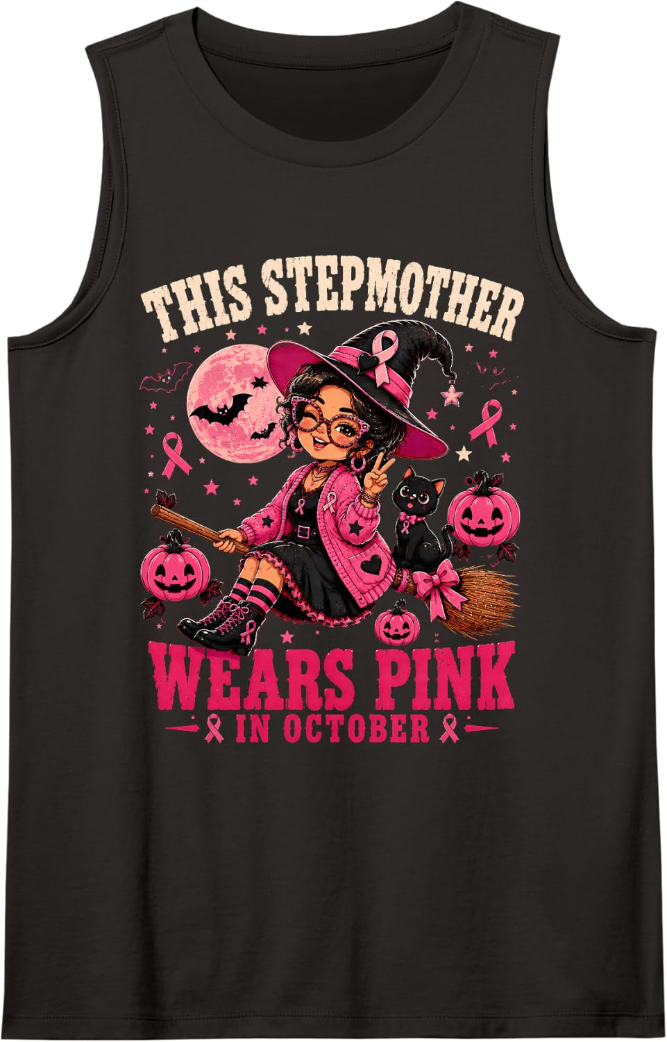 This Stepmom Wears Pink Cancer Awareness Halloween Sleeveless Tank Top - Black