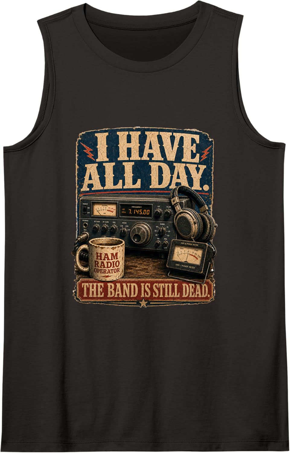 Retired Ham Radio Operator Dead Band DX Propagation Humor Sleeveless Tank Top - Black