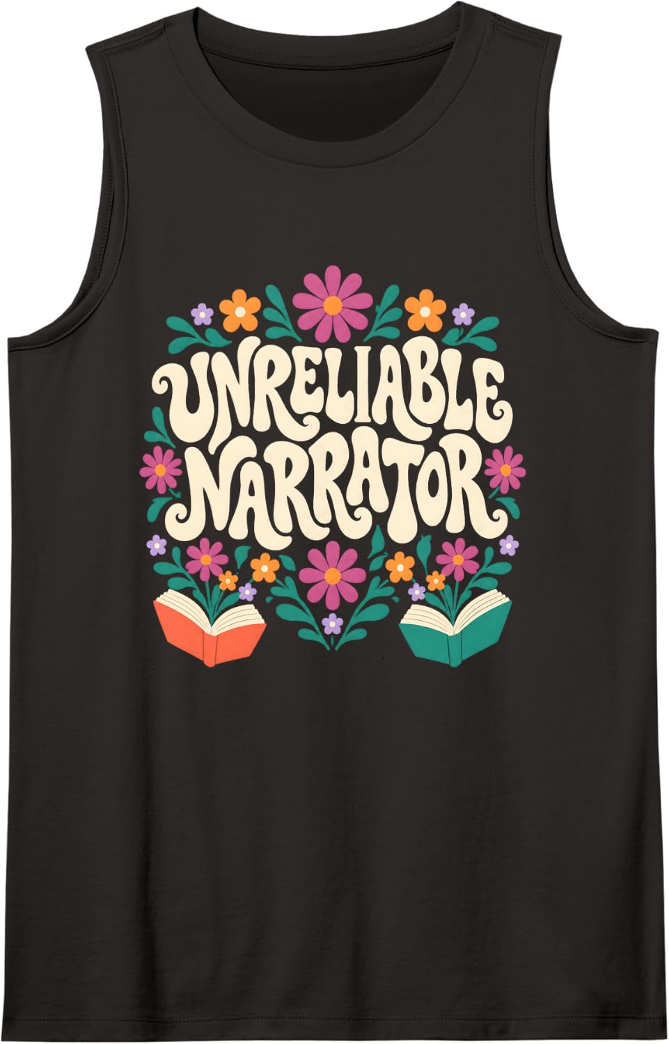 Unreliable Narrator Bookish Reader Flowers Books Sleeveless Tank Top - Black