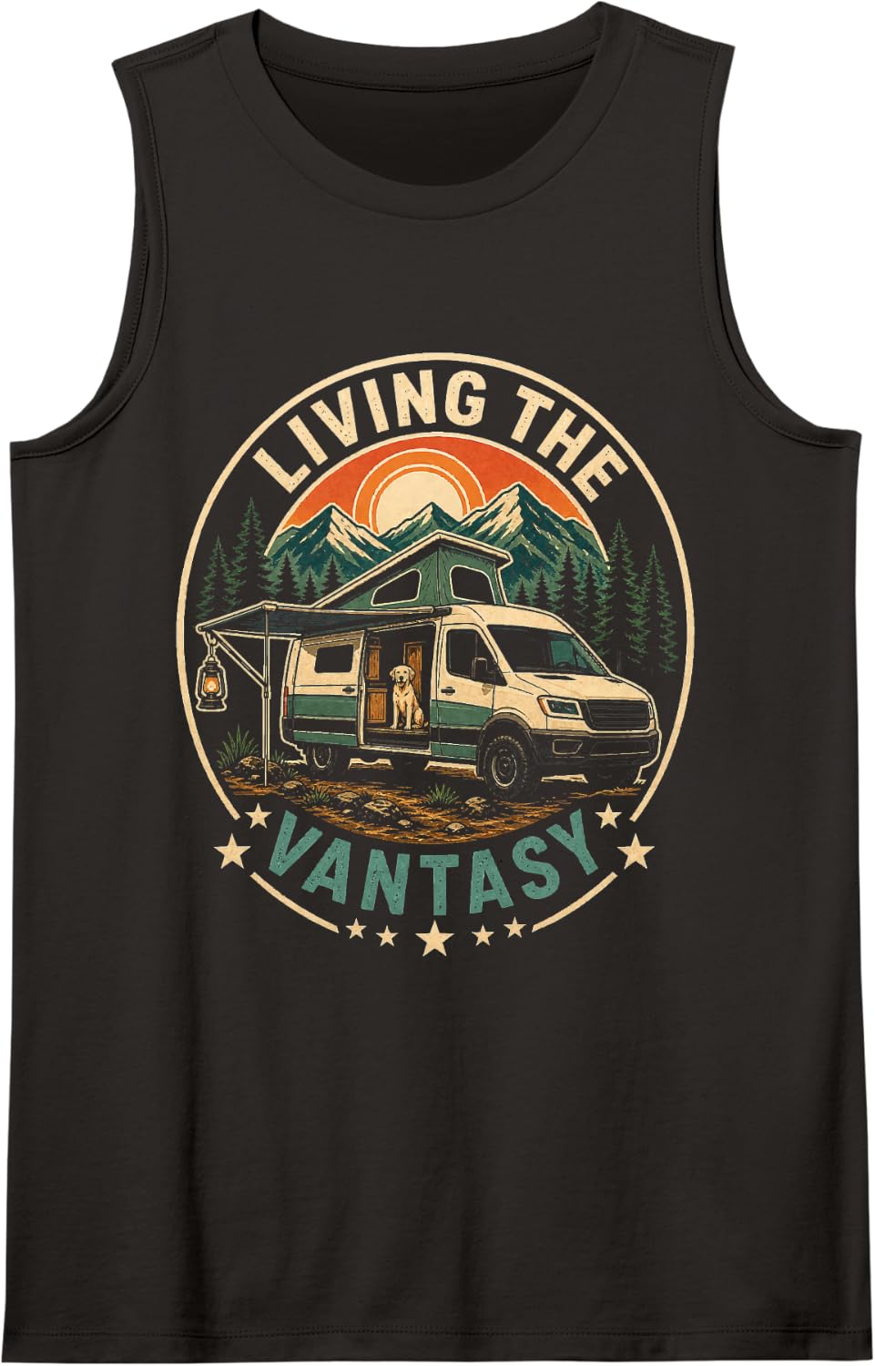 Camping Living The Vantasy Camper Van Life Dog Mountains Sleeveless Tank Top - Black