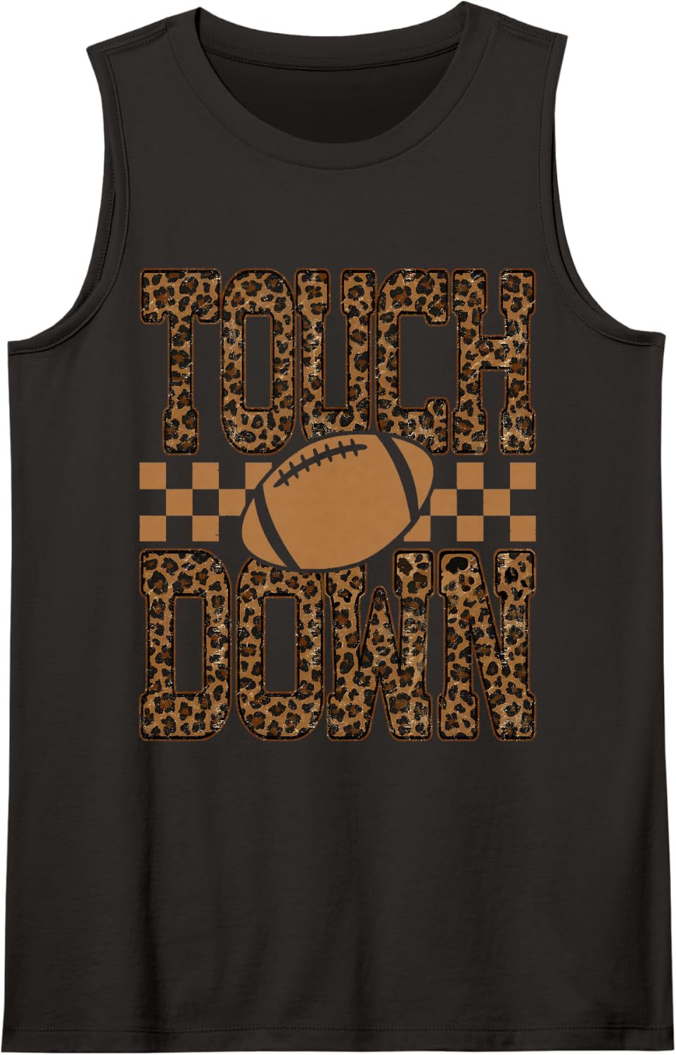Leopard Checkered American Football Mom Touchdown Season Sleeveless Tank Top - Black