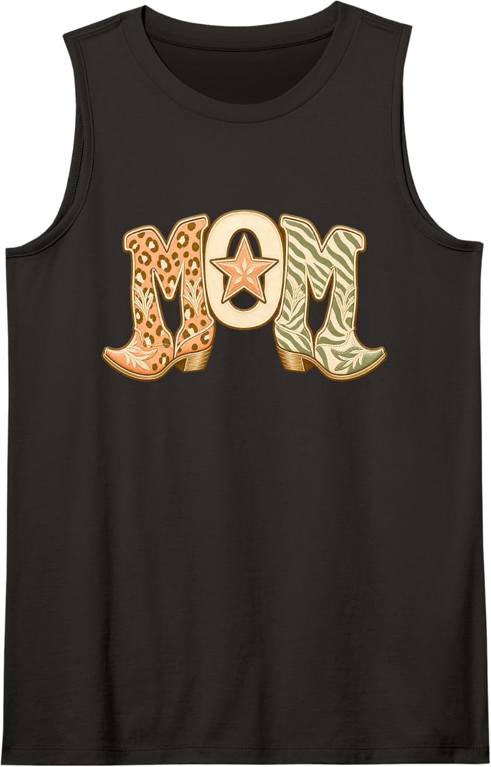 Women's Cowgirl Mom Cowboy Boots Rodeo Sleeveless Tank Top - Black