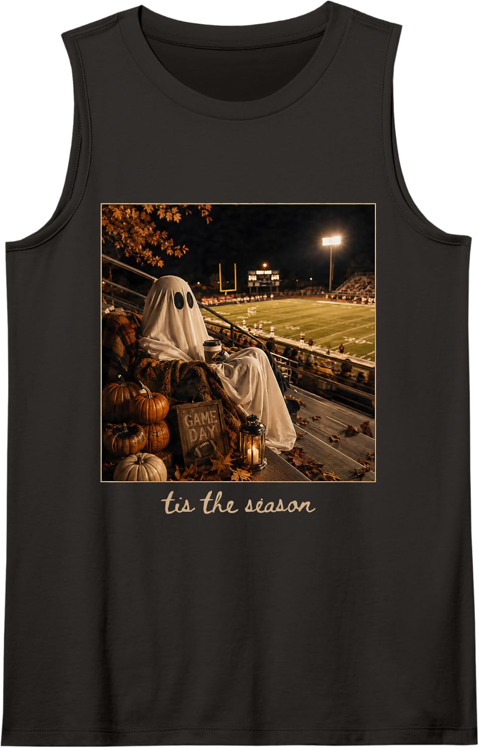 Halloween Football Ghost 'Tis the Season Gift for Fall Sleeveless Tank Top - Black