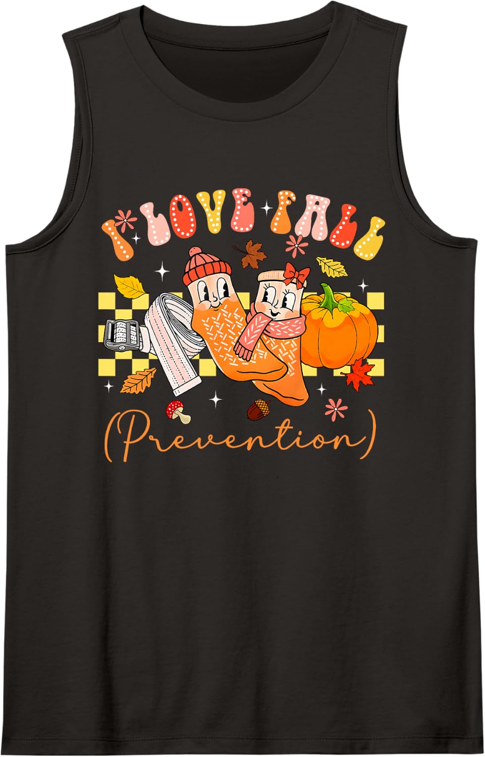 Fall Prevention I Love Fall Physical Therapy Groovy Tank Top - Black