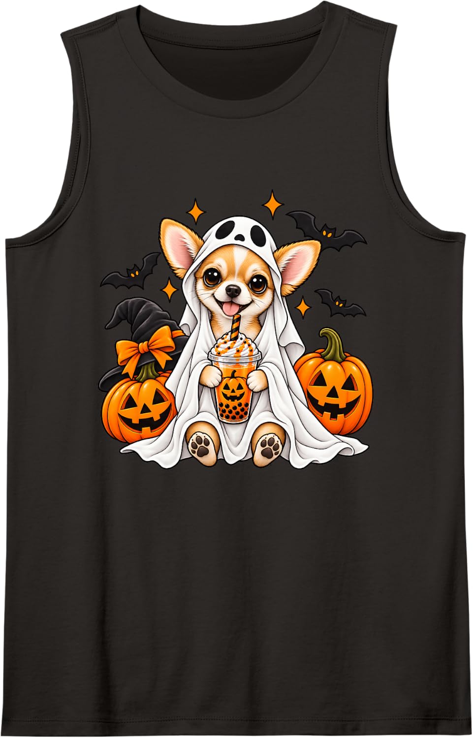 Cute Chihuahua Ghost Pumpkin Spice Dog Lovers Halloween Tank Top - Black