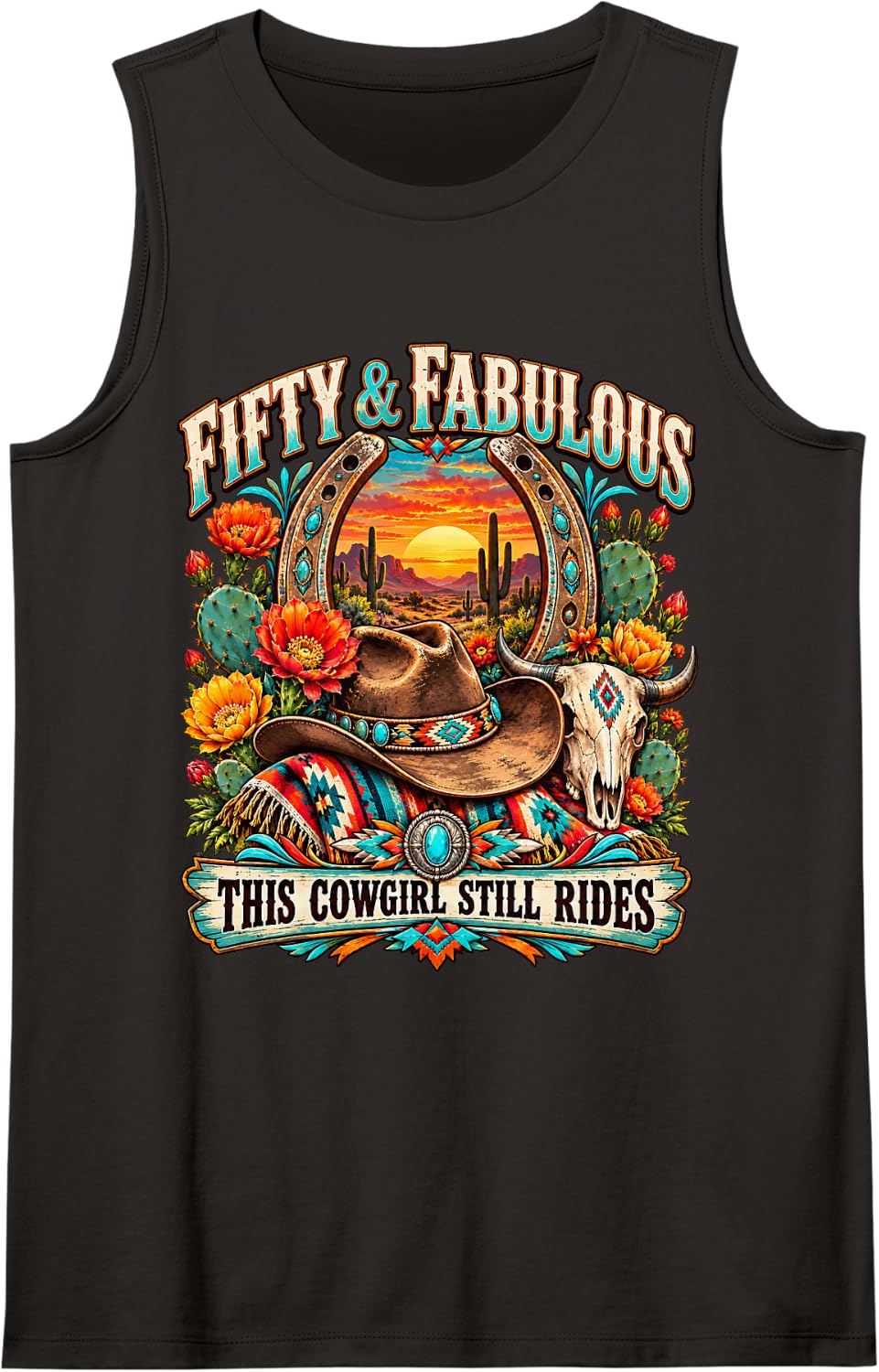 50th Birthday Cowgirl 50 Year Old Country Western Girl Women Sleeveless Tank Top - Black