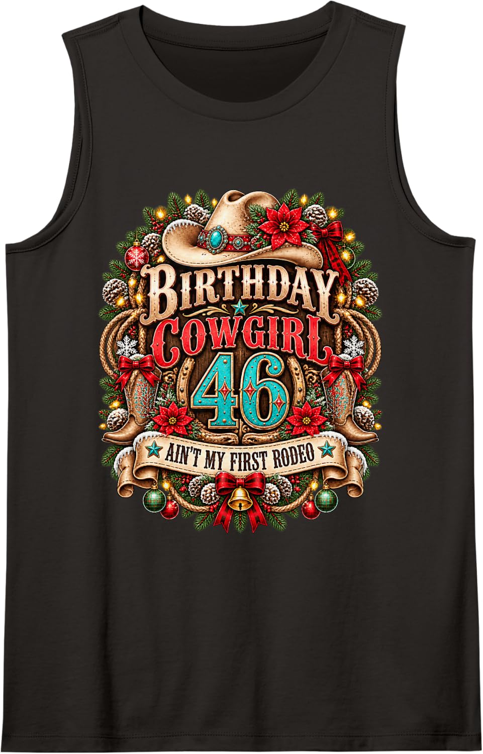46th Birthday Cowgirl Christmas Rodeo 46 Yr Old Western Girl Sleeveless Tank Top - Black