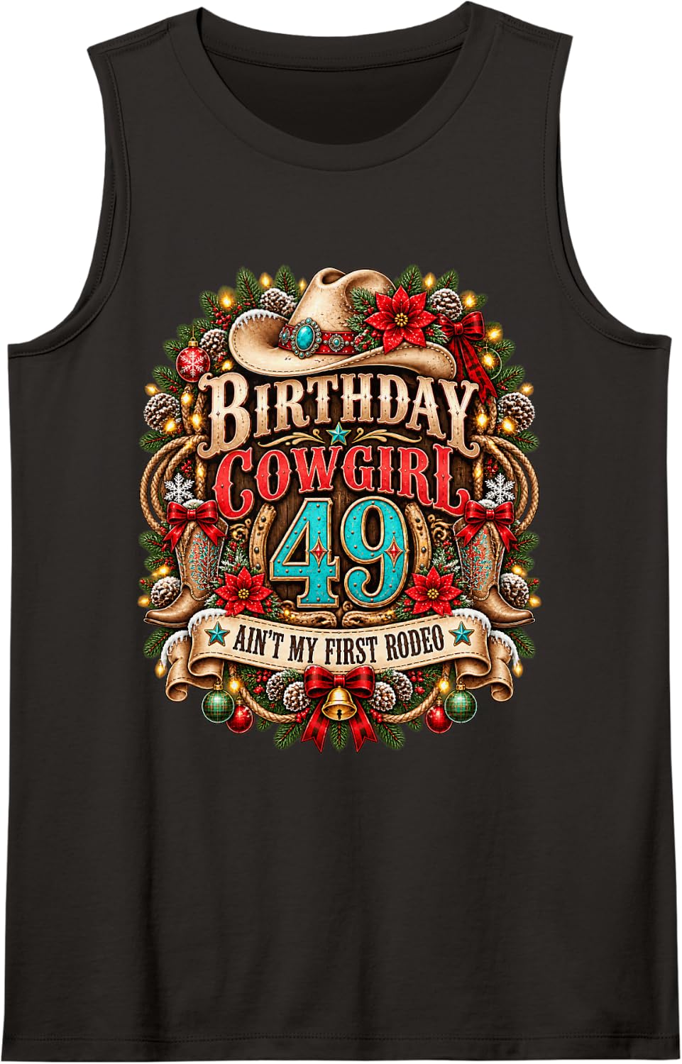 49th Birthday Cowgirl Christmas Rodeo 49 Yr Old Western Girl Sleeveless Tank Top - Black