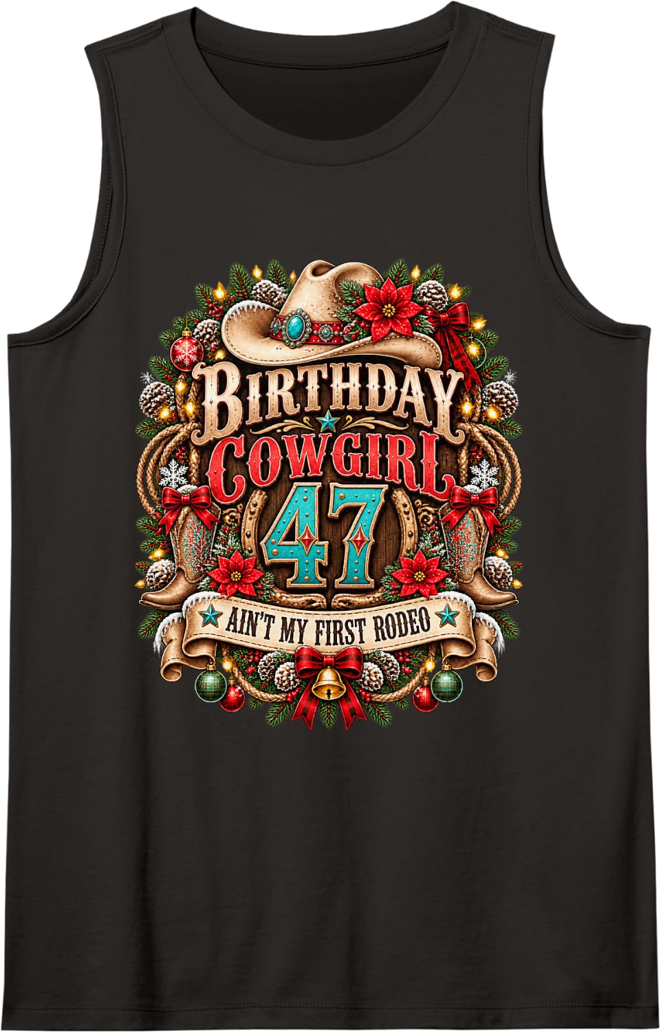 47th Birthday Cowgirl Christmas Rodeo 47 Yr Old Western Girl Sleeveless Tank Top - Black