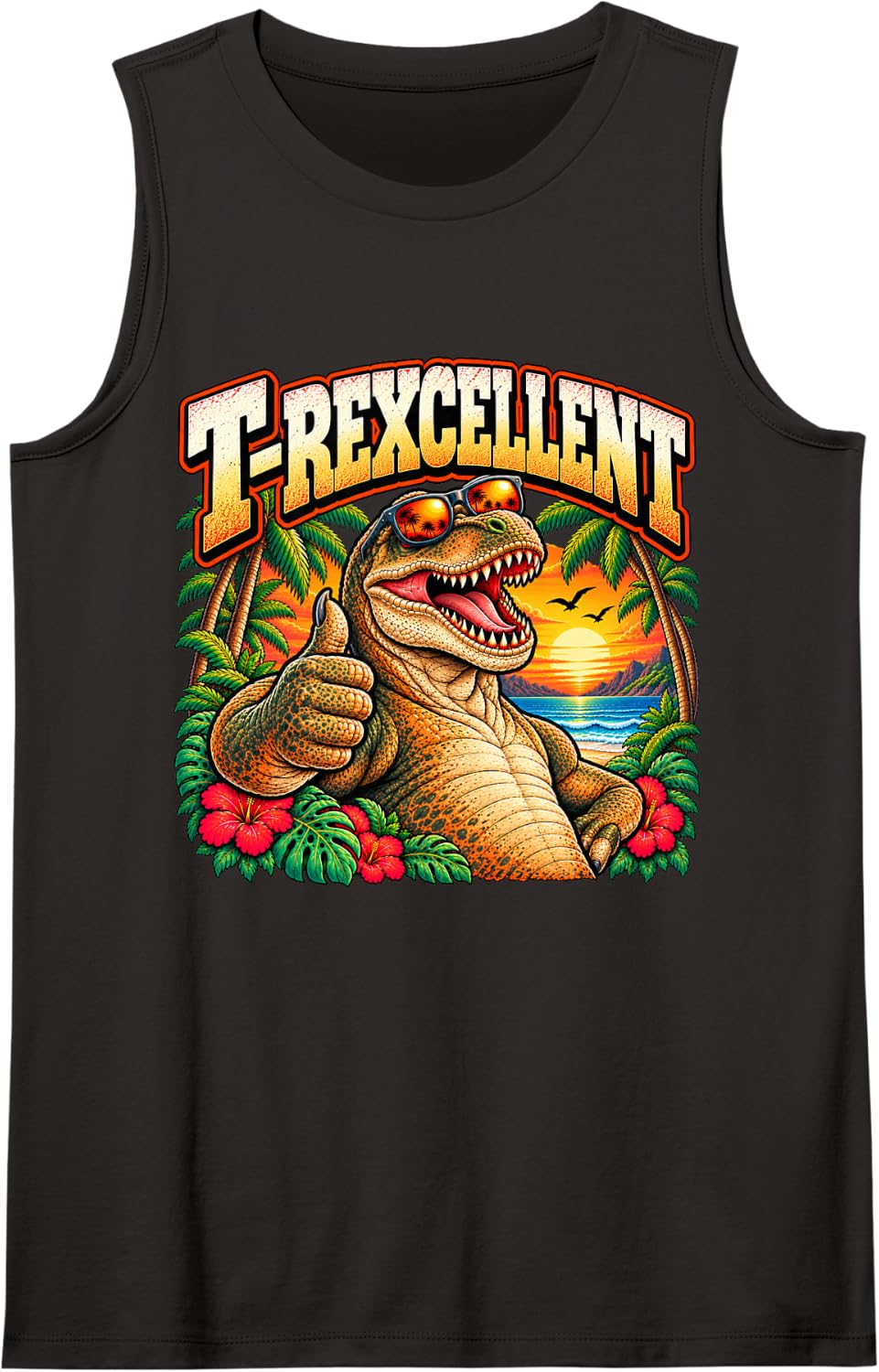 T-Rexcellent Funny T-Rex Dinosaur Thumbs Up Humor Sleeveless Tank Top - Black