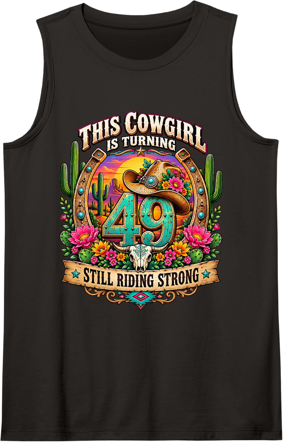 49th Birthday Cowgirl 49 Year Old Country Western Girl Women Sleeveless Tank Top - Black
