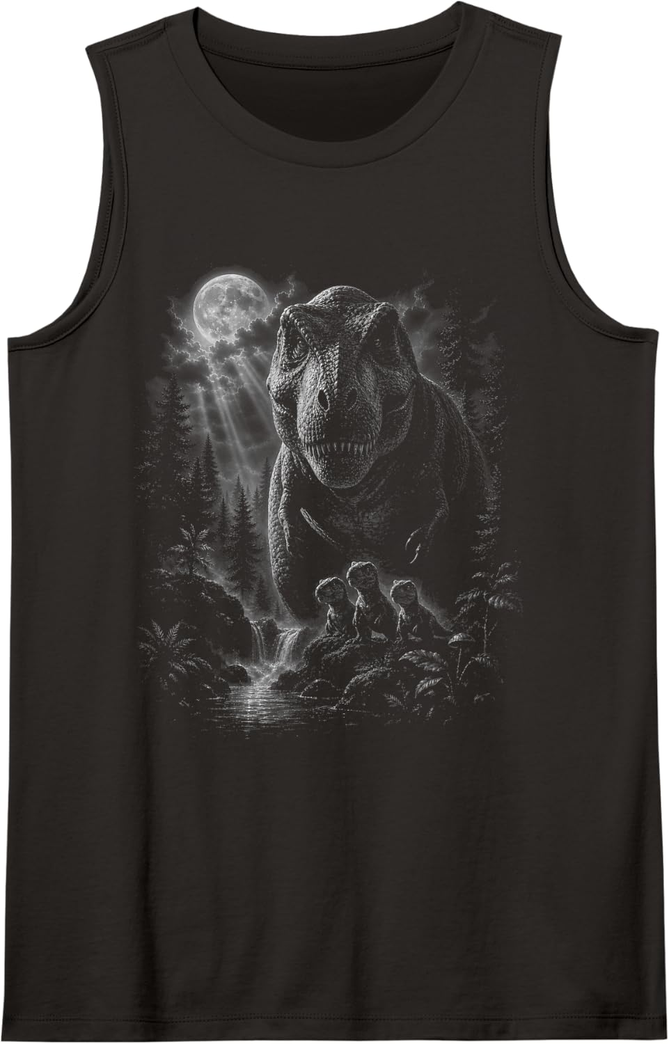 T-Rex Dinosaur Family Protector Father Dad Vintage Nature Sleeveless Tank Top - Black