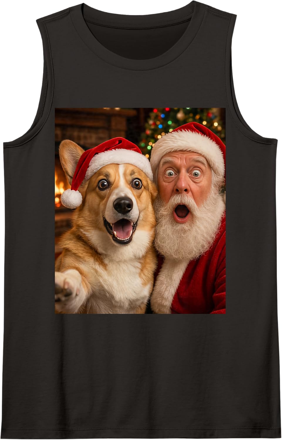 Corgi Christmas Selfie with Santa Ugly Funny Dog Sleeveless Tank Top - Black
