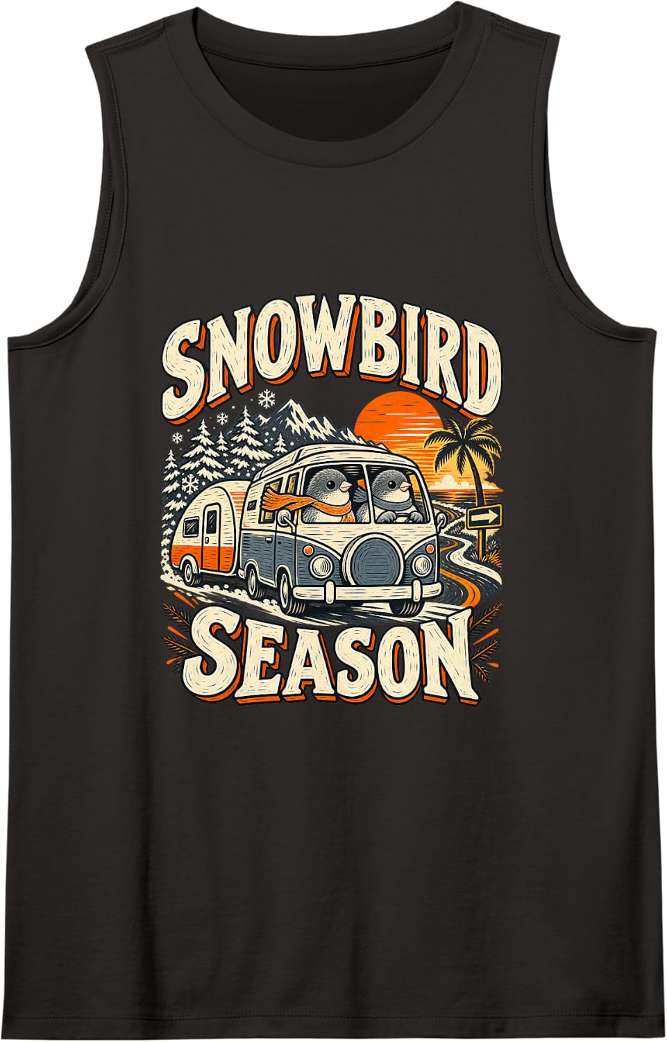 Snowbird Season RV Camping Camper Van Winter Travel Sleeveless Tank Top - Black