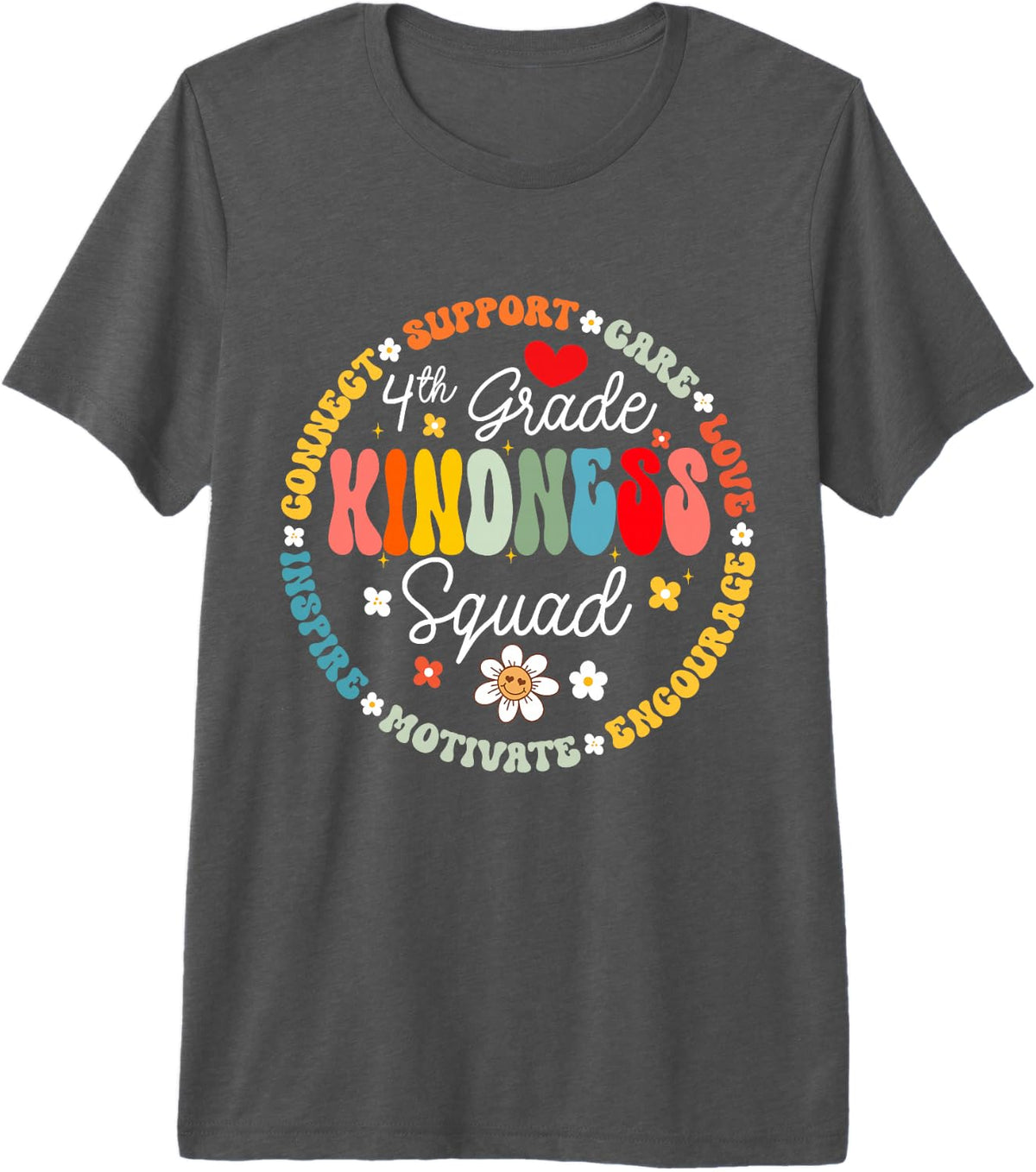 Fourth Grade Teacher - 4th Grade Kindness Squad Groovy Premium Tri-Blend T-Shirt - Grey