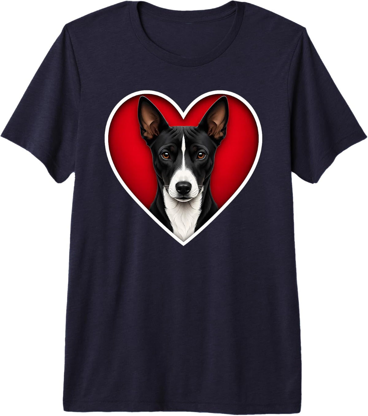 Black and White Basenji Heart Premium Tri-Blend T-Shirt - Navy Blue