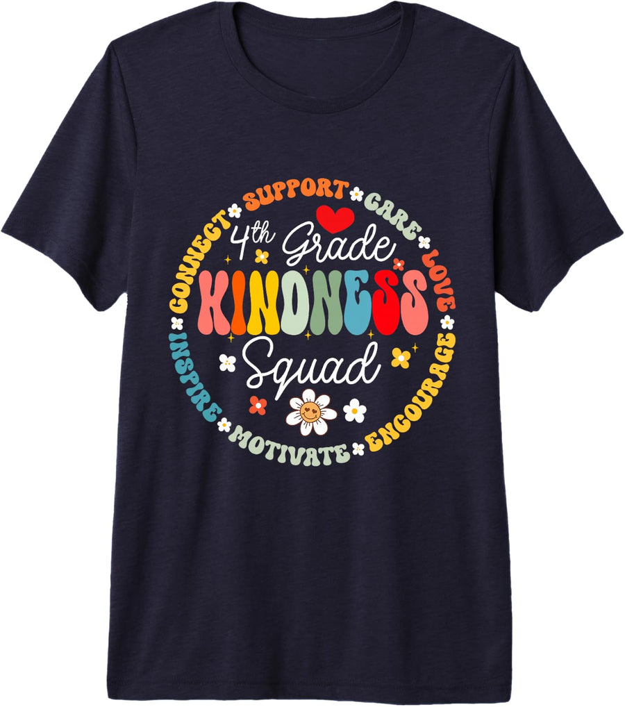 Fourth Grade Teacher - 4th Grade Kindness Squad Groovy Premium Tri-Blend T-Shirt - Navy Blue