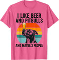 I Like Beer and Pitbulls and Maybe 3 People Funny T-Shirt - Pink Heather