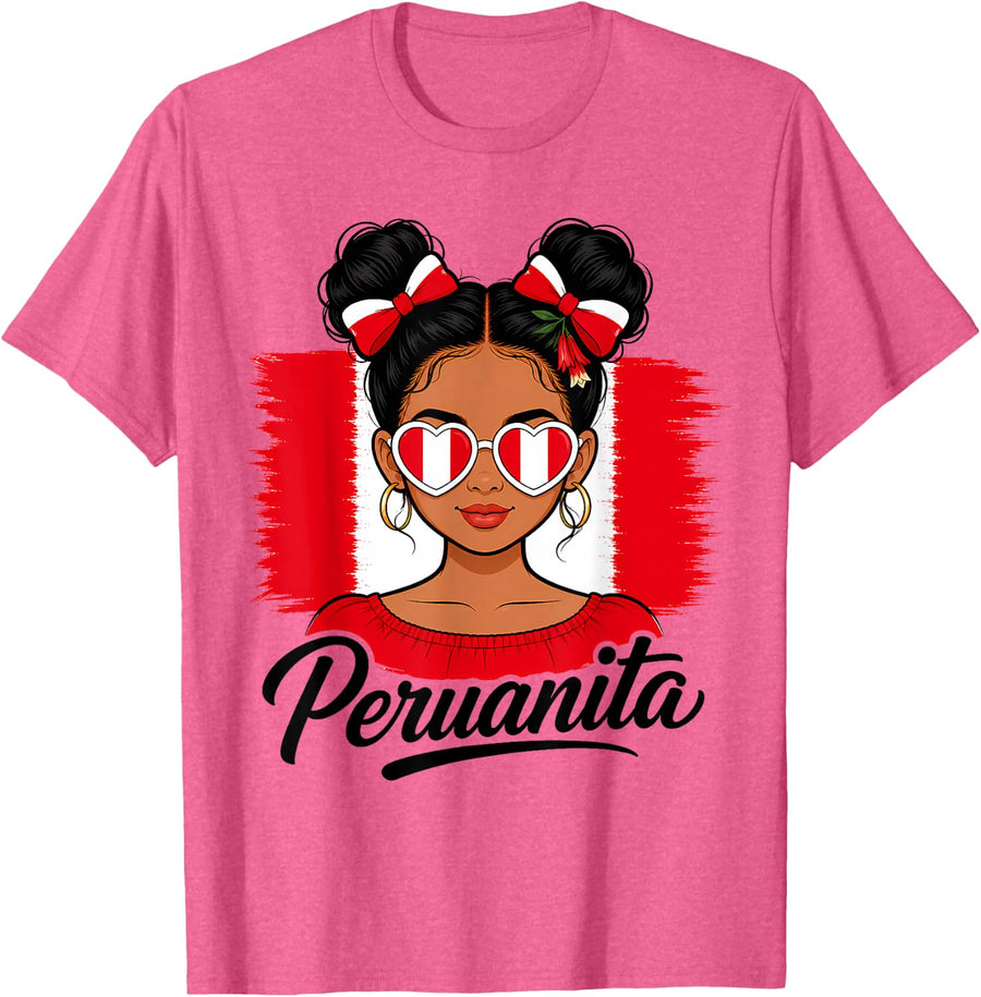 Peru Flag Peruvian Women Girls Hispanic Heritage Month T-Shirt - Pink Heather