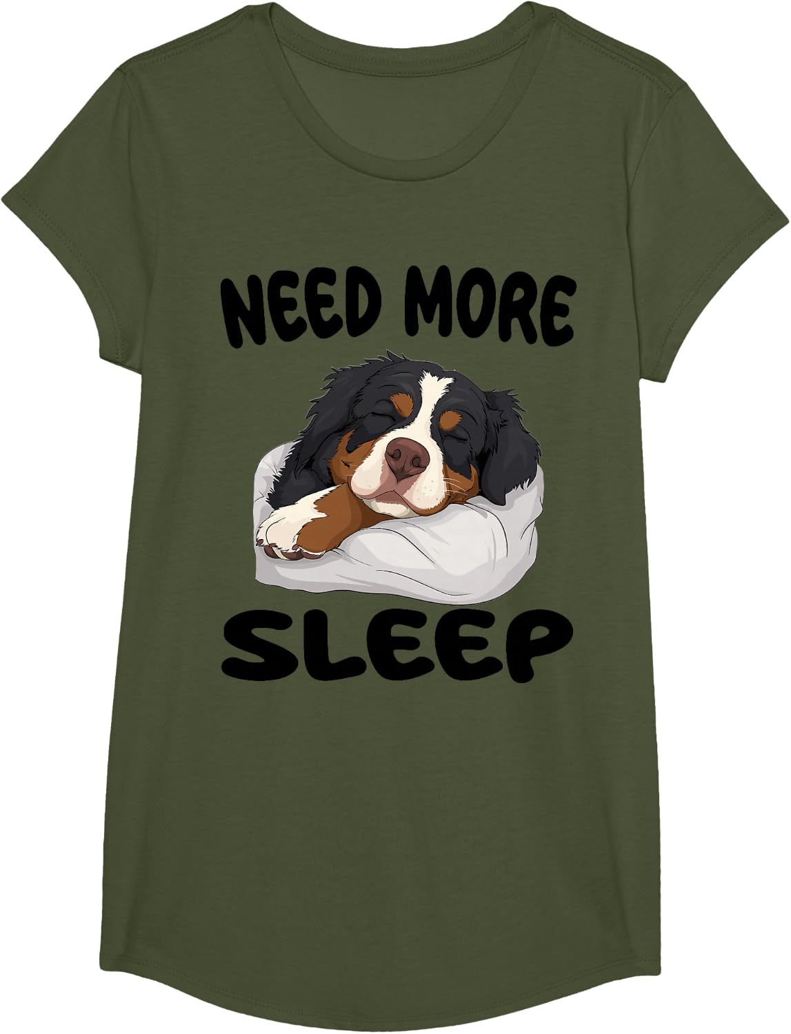 Cute Bernese mountain Dog Need more Sleep Pajamas Nightgown T-Shirt - Girls Olive Green