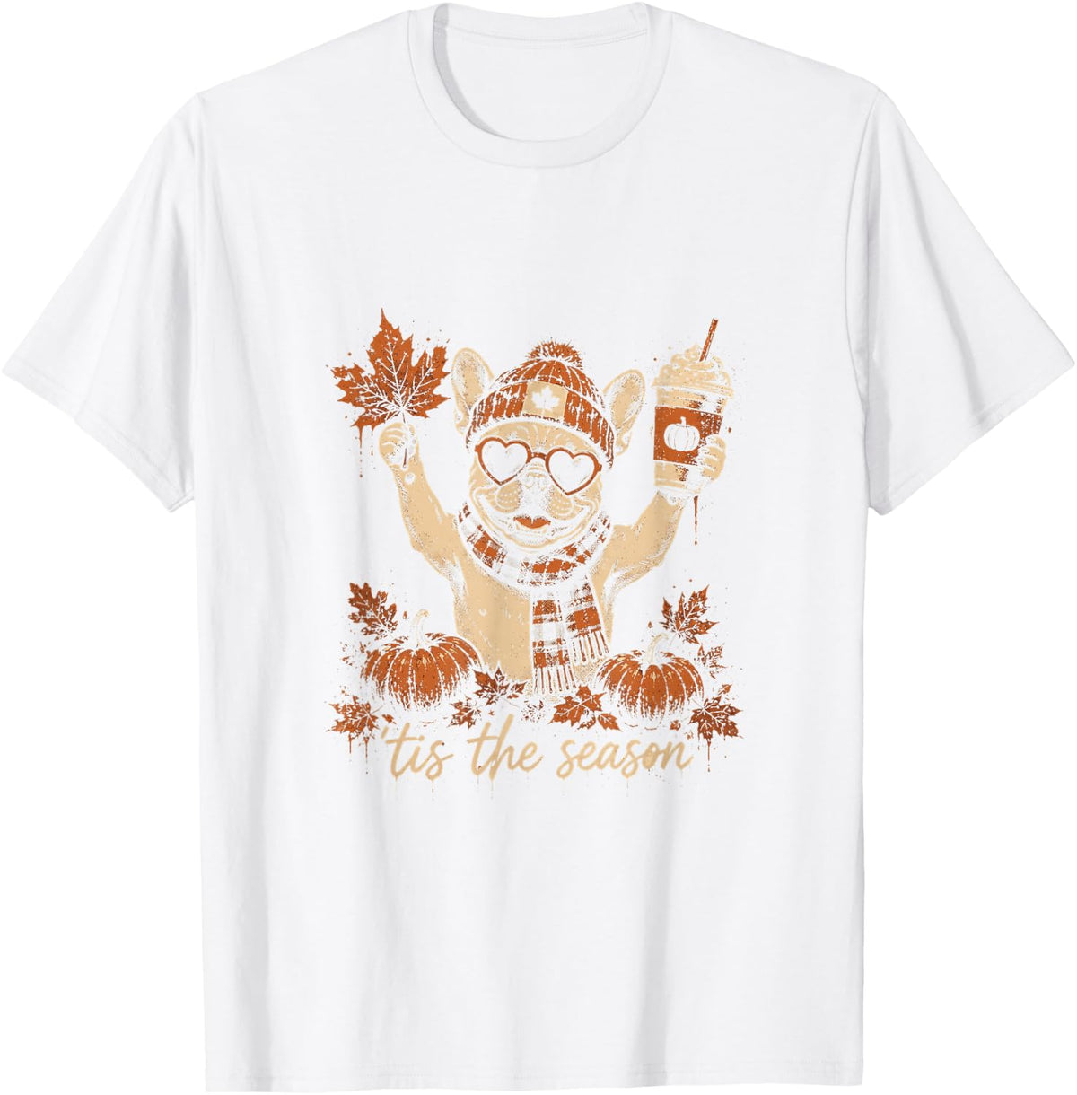 French Bulldog 'Tis the Season Fall Pumpkin Latte T-Shirt - White